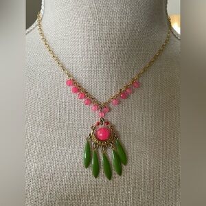 David Aubrey Vintage Designer Pink and Green Necklace